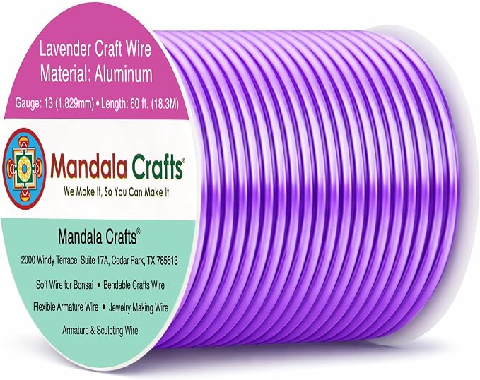 Mandala Crafts 13 Gauge Lavender Anodized Aluminum Craft Wire, 60 FT | Colored by MandalaCrafts