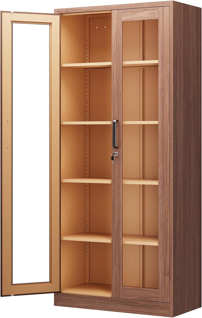 PEUKC Display Cabinet with Glass Doors, 71 Inches Metal Display Case with 4 by SleekSteelDesksShelvesbyPEUKC%E2%80%93WorkLiveOrganize
