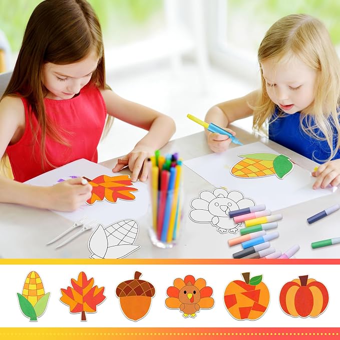 24 Sets Fall Sand Art Crafts for Kids Autumn Maple Leaf Pumpkin Turkey DIY - Image 4