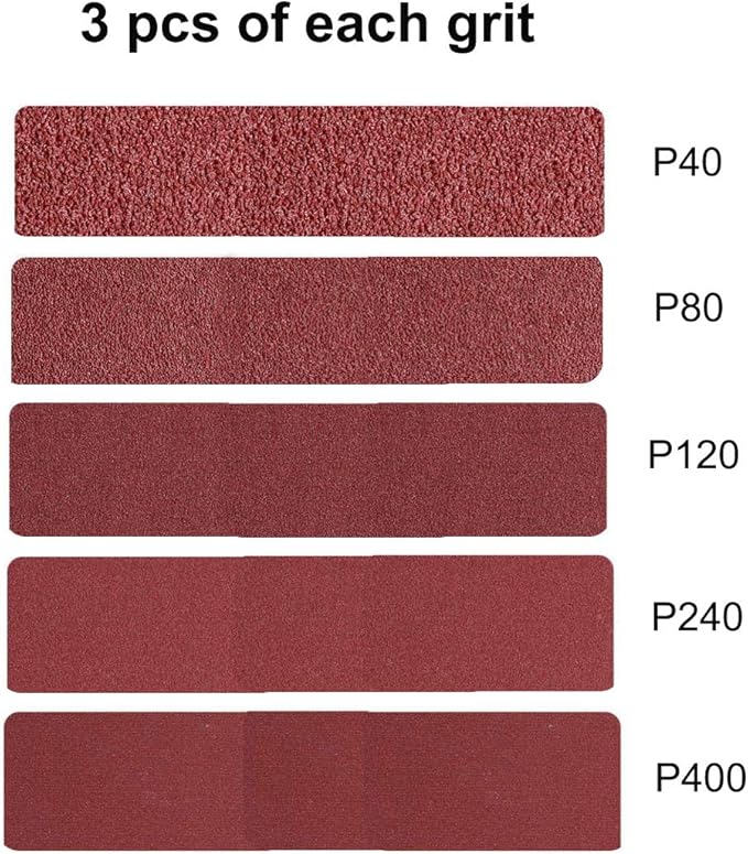 3 x 21-Inch Aluminum Oxide Sanding Belts, 40/80/120/240/400 Assorted Grits Abrasive Belts for Belt Sander, 15-Pack