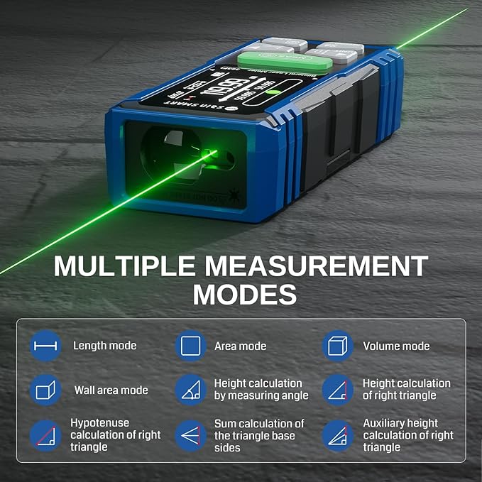 SainSmart Dual Laser Measuring Tool, 393Ft/120M Green Bilateral Distance Meter with Backlit LCD, Rechargeable, Multi-Unit (Ft/in/M), Electronic Level, Length/Area/Volume/Angle Sensor/PC Data Transfer