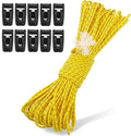 Hikeman Tent Guy Ropes 2mm-Ultralight Strong Guy Lines with Tensioner Reflective UHMWPE Fiber Tent Cord for Camping, Hiking, Backpacking Rope (Yellow, 65 Feet, 10 Tensioners)