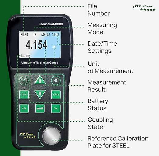 Ultrasonic Thickness Gauge Industrial-888X Echo-Echo Mode Measure Through Coating up to 19.685mils (500 microns) / Cast Iron Thickness Measurement/PC Connection (All Material)