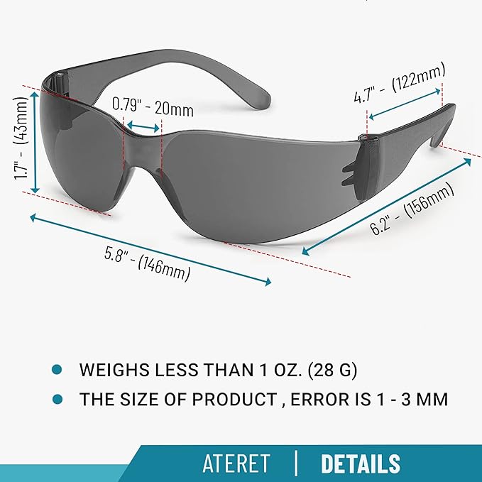 ATERET Protective Polycarbonate Safety Glasses White For Nurses Mechanic Electrician Saftey Glasses Goggles Anti Fog Eye Goggles Safety Protection (24 Pairs, Grey&Clear)