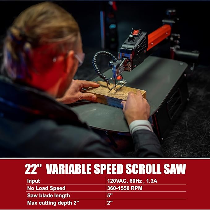 Bucktool 22 Inch Variable Speed Scrow Saw, 1.3A Scroll Saw for Woodworking