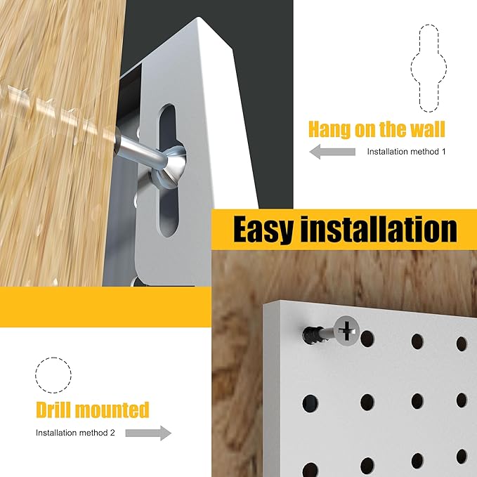 Peg Board, 8 Pack Metal Pegboard Panels White Pegboards Wall Organizer with Bent Frame Heavy Duty Peg Board for Walls Home, Garage Tool Storage, Office Organization, Craft Room, Kitchen