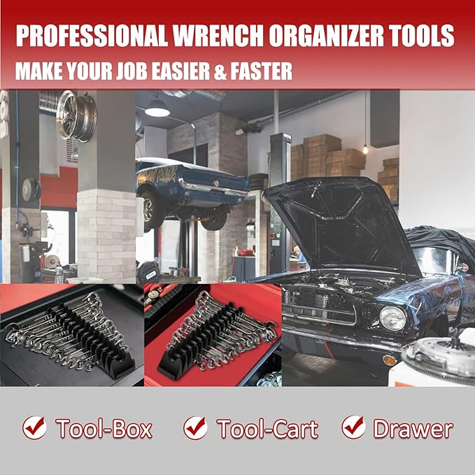 12 PCS Magnetic Modular Wrench Organizer Wrench Holder - Wrenchs Tool Organizers for Tool Drawer Storage, Wrenchs Rack with Metric SAE Labels, Tool Storage Set Holder Festival for Mechanics
