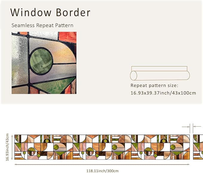 Faux Stained Glass Effect Window Privacy Film, Original Double-Sided Hand-Drawn - Image 4