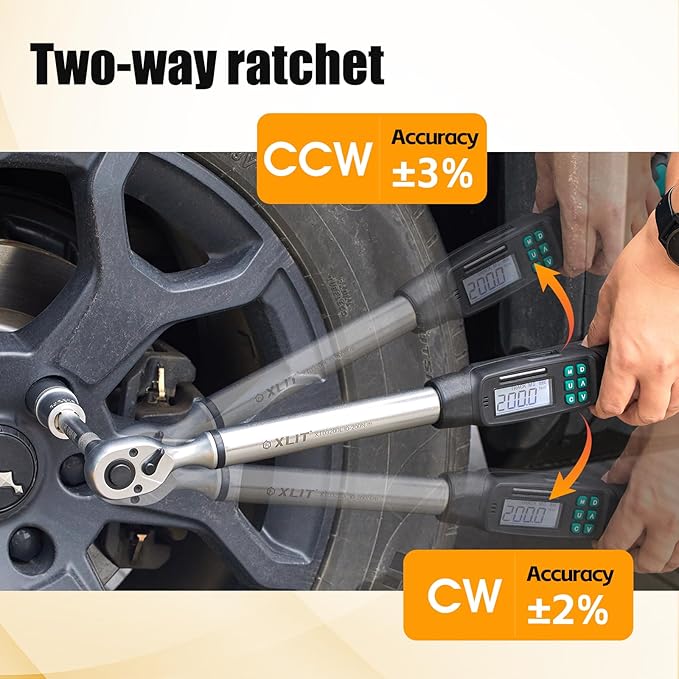 1/2" Drive Digital Torque Wrench with 10-200Nm (7.4-147ft-lb) Range, ±2% Calibrated Accuracy, Smart LED & Buzzer Duo-Alert, and Memory Function for Reliable Automotive, Car, and Truck Lug Nuts
