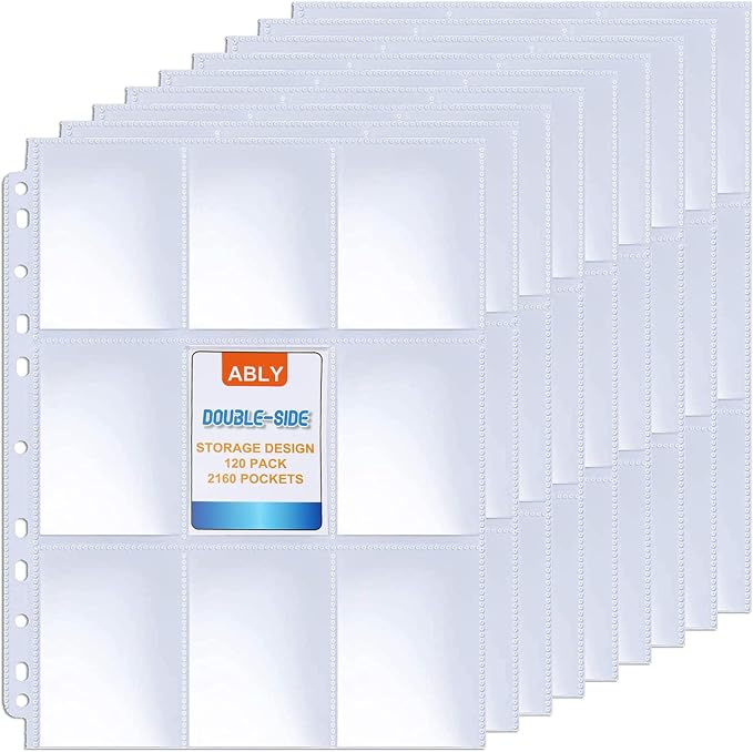 ABLY 120 Pages Double-Sided Trading Card Pages Sleeves 9-Pocket Clear Plastic by ABLY