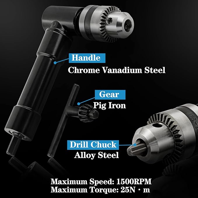 Cordless Right Angle Drill Adapter, 90 Degree Adapter Drill with 3/8" Keyed Chuck and 8mm Hex Shank Power Tool Attachment (Chuck Range: 1mm-10mm)