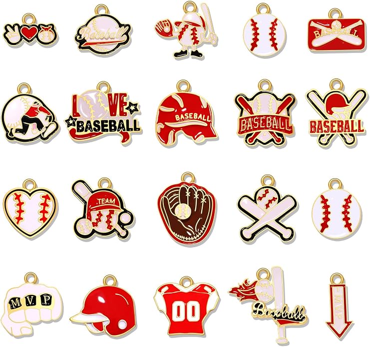 20PCS Sports Charms Enamel Basketball Baseball Pendant Charms by ANGLESJELL