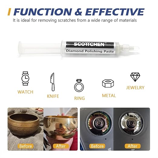 SCOTTCHEN 3Pcs Diamond Polishing Paste, 50,000/100,000/200,000Grit, 0-0.5/0-0.25/0-0.1 Microns Lapping Compound with 50% Concentration of Diamond Powders for Jewelry, Metal, Ring, Glass, 5 Gram Each