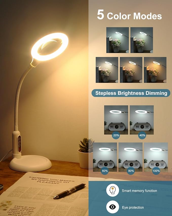 12X Magnifying Glass with Light and Stand, Real Glass, LED 5 Color Modes - Image 5