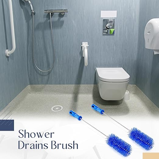 Baderke 2 Pieces Drain Brush Pipe Cleaning Blue Tube Brushes 19.7 Inch Plastic Shower Pipe Flexible Cleaning Tool(2.4 Inch)
