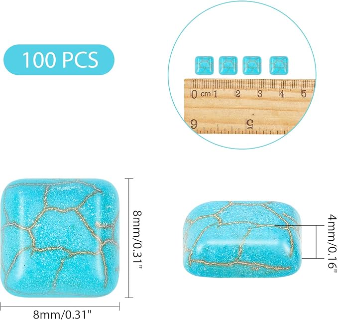 arricraft 100PCS Square Synthetic Turquoise Gemstone Flat Back Stone Cabochons - Image 2
