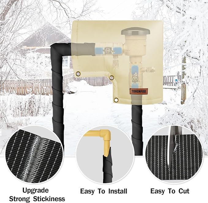 Pipe Insulation Tape, Outdoor Water Pipe Insulation Wrap, Foam Insulation Tape for Outdoor Pipes Winter Freeze Protection, Heat Tape for Water Pipes, Copper Pipes, PVC, AC Line, 3in x 15ft, Black