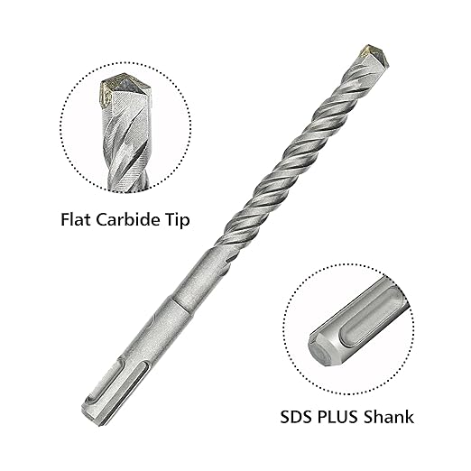 6Pcs SDS Plus Rotary Hammer Drill Bit Set,Concrete Drill Bit Kit with Point Chisel,Flat Chisel,Cross Type Double Thread Carbide Material for Concrete,Stone,Brick,5/32 3/16 1/4 3/8"