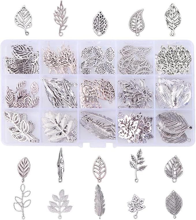 PH PandaHall 150pcs Tree Leaf Charms, 15 Style Filigree Metal Leaf Pendants by PHPandaHall