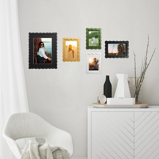 4x6 Picture Frame with Mat for 3.5x5, Wavy Edge Wooden Real Glass Photo Frame - Image 3