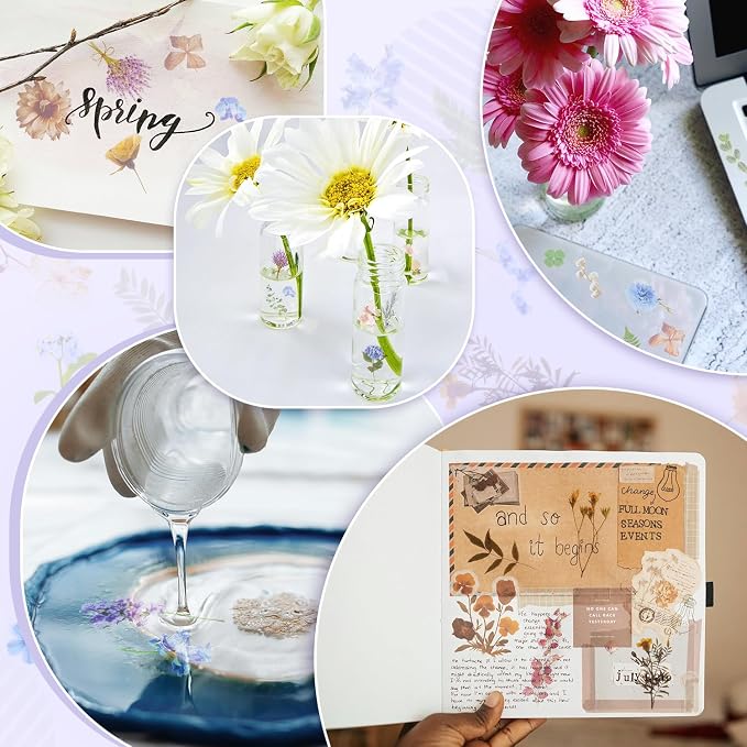160Pcs Natural Flower Stickers for Scrapbooking, Self-Adhesive Transparent - Image 7