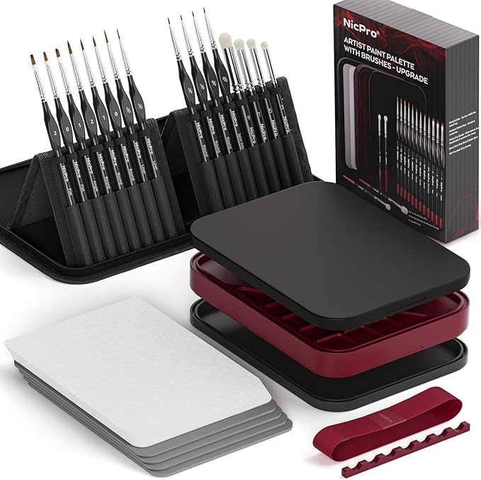 Nicpro Professional Miniature Painting Kit, Stay Wet Palette & 16PCS Detail by Nicpro
