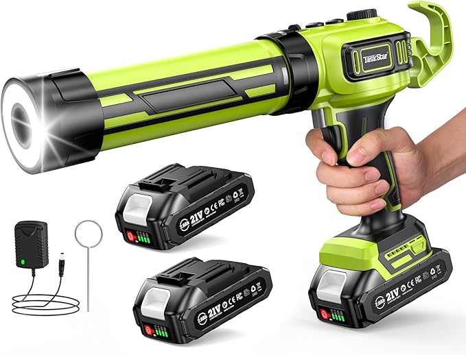 Electric Caulking Gun 20V, Cordless Caulking Gun with 2 x 2.0Ah Batteries, LED Light, Variable Speed, 10 OZ-10.1 OZ Battery Sealant Gun Tool for Filling, Sealing