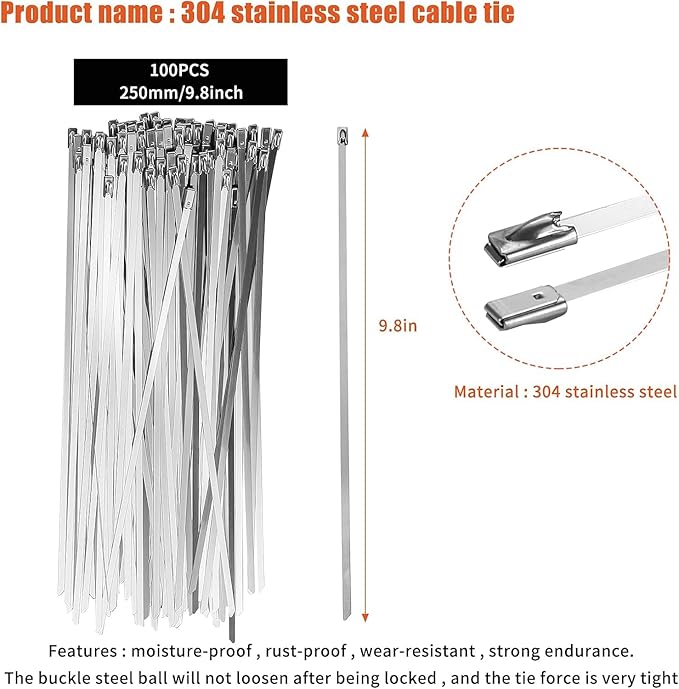 Idong Metal tie wrap Gun kit,Stainless Steel Cable Tie Gun and 100PCS 4.6 x 270mm Stainless Steel Cable Ties,Zip Tie Tool,Cable Tie Gun