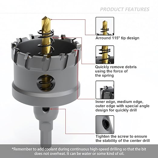 GSTK Upgrade Heavy Duty Carbide TCT Carbide Hole Saw Kit 10Pcs for Hard Metal, with 2*Extra Titanium Plated Pilot Center Drill and 2*L-Wrench