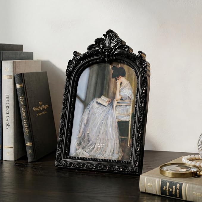 5x7 Vintage Black Picture Frame, Ornate Arched Photo Frame, Glass Front - Image 2