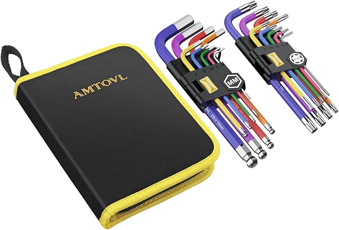 AMTOVL Allen Wrenches Sets, 18PCS Hex & Torx Key Set Long Ball End Allen Wrenches - Color-Coded Metric (1.5-10mm) & TORX (T10-T50)