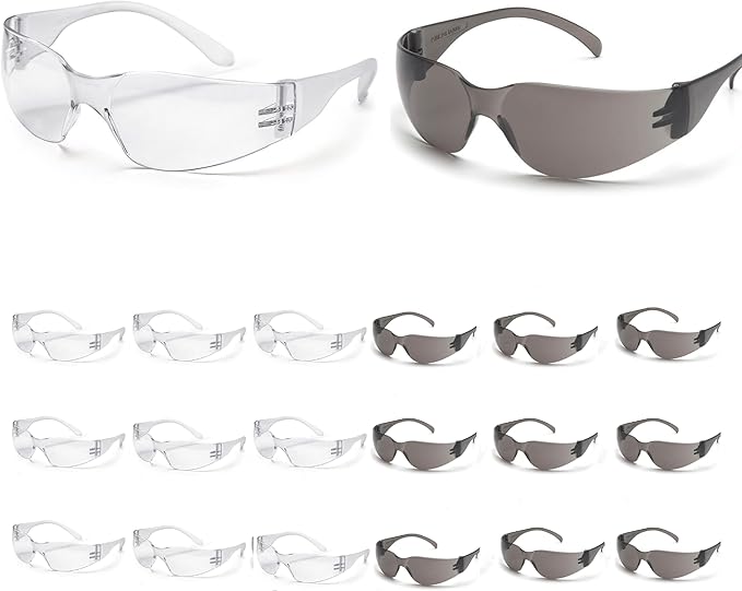 ATERET Protective Polycarbonate Safety Glasses White For Nurses Mechanic Electrician Saftey Glasses Goggles Anti Fog Eye Goggles Safety Protection (300 Pairs, Grey&Clear)