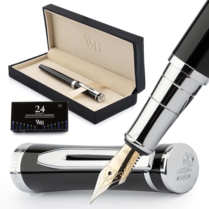 Wordsworth & Black Fountain Pen Set, 18K Gilded Extra Fine Nib, Includes 24 by WordsworthBlack