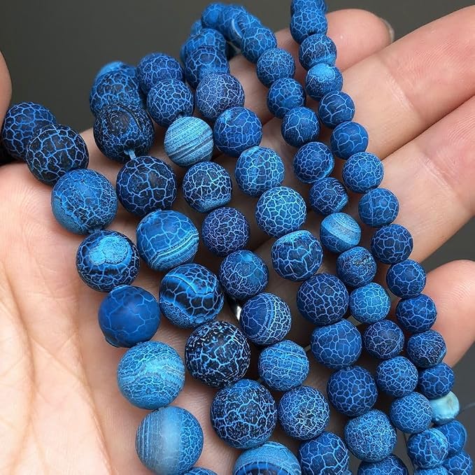 10mm Matte Blue Frosted Agate Bead, 15-Inch Matte Round Loose Stone Beads - Image 8