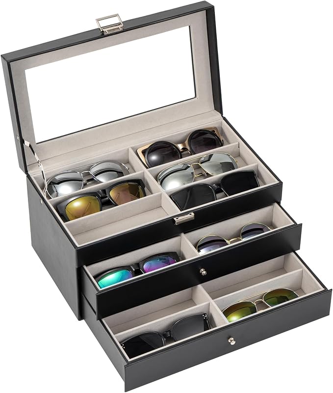 ProCase 3-layer Sunglasses Storage Organizer, 18 Slots Leather Sunglass Box by ProCase
