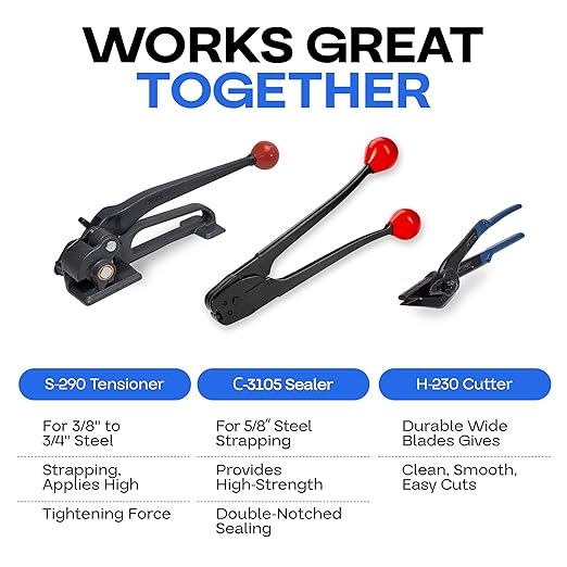 IDL Packaging C-3105 Double-Notched Front-Action Sealer/Crimper for 5/8" Steel Strapping - Hard and Durable Steel Construction - Professional Gear with High-Strength Sealing Action