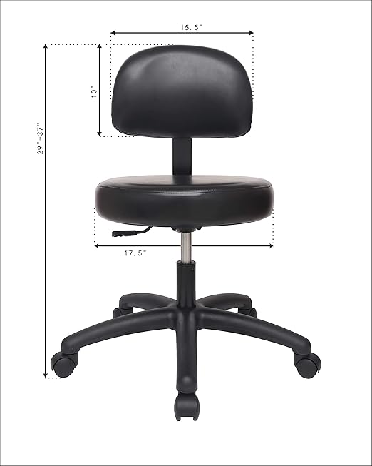 Chair Master Adjustable Chair for Exam Rooms, Labs, Doctor and Dentist offices. EASY to CLEAN! 17"-22" Seat Height NO FOOTRING (Low Desk Height, Black)