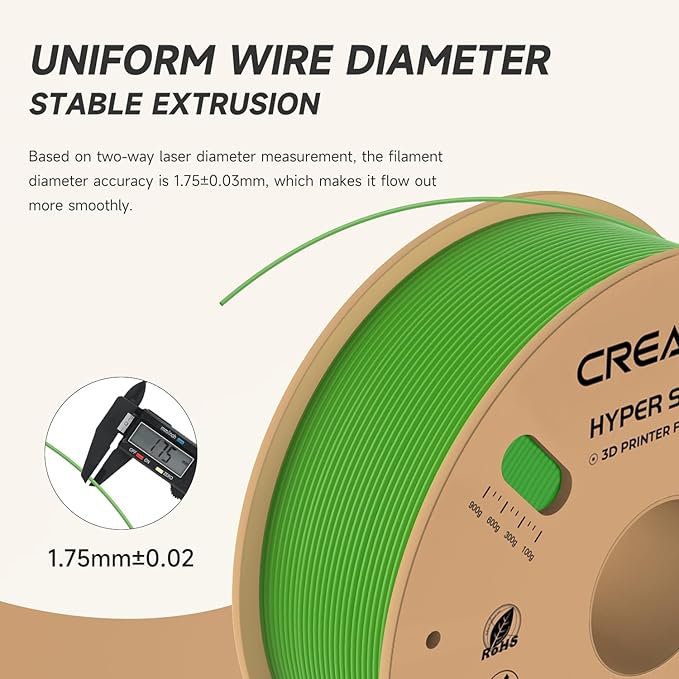 Official Creality Hyper PLA Filament 1.75mm, High Speed PLA 30-600mm/s 3D Printer Filament, Dimensional Accuracy +/-0.02mm, Fit Most FDM 3D Printers，1KG(2.2lbs) Spool Green