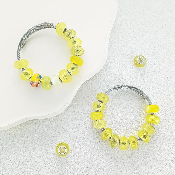 Large Hole Beads Spacer Beads Yellow Assorted European Craft Big Beads Large - Image 3