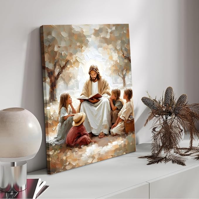 Jesus With Children Canvas Wall Art, 16x24in | Jesus Teaching Children Picture - Image 8