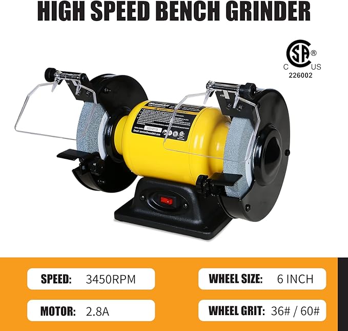2.8Amp 1/2HP 6-Inch High-Speed Bench Grinder, CSA Listed, Table Grinder for sharpening