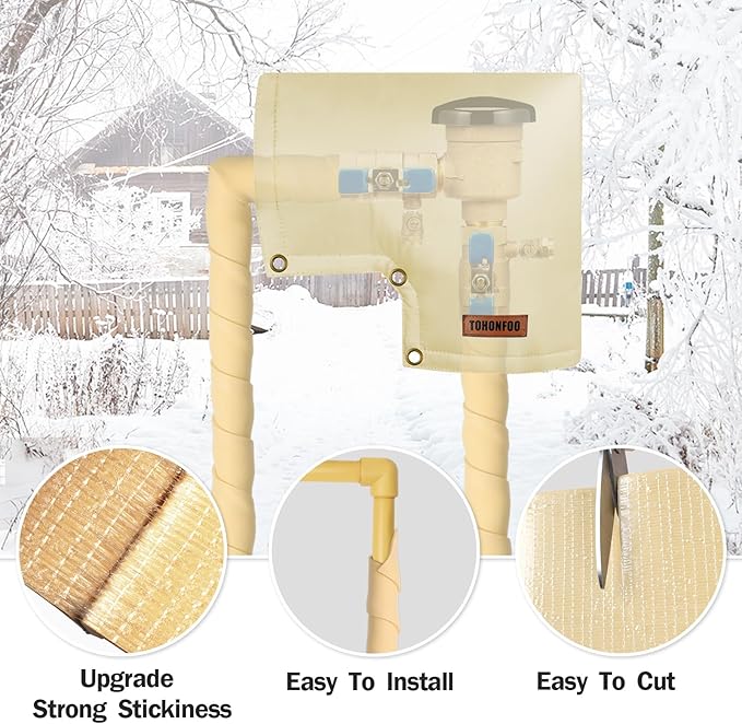 Pipe Insulation Tape, Outdoor Water Pipe Insulation Wrap, Foam Insulation Tape for Outdoor Pipes Winter Freeze Protection, Heat Tape for Water Pipes, Copper Pipes, PVC, AC Line, 4in x 15ft, Beige