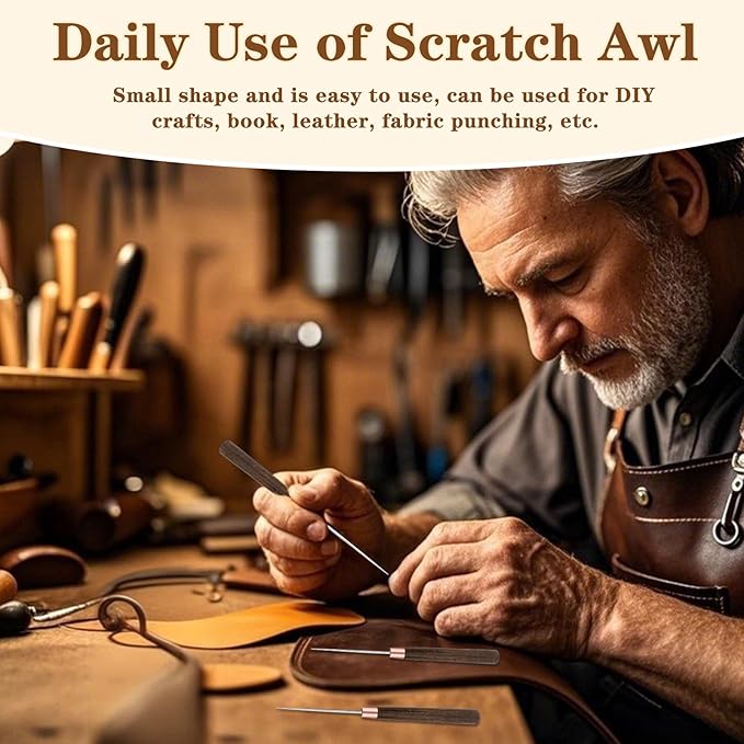ZXIIXZ 6 Pcs Scratch Awl Tool, Awl Tool Sewing with Wooden Handle, Leather Stitching Sewing Awl Leather Scratch Awl Punch Tool for Stitching Punching Sewing DIY Leather Craft Repair