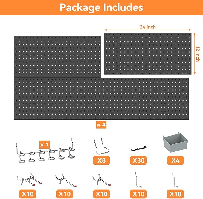 WALMANN Metal Pegboard Kit with Accessories for Wall, Garage Tools Storage Pegboard System for Garage, Workbench, Modular Peg Board Tool Organizer Board with Hooks(Black)