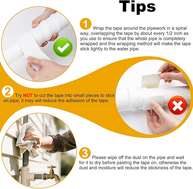 Pipe Insulation Tape, Pipe Wrap Insulation Foam Tape Self Adhesive, Outdoor Water Pipe Insulation Roll for HVAC, AC Line Insulation, 6 inch x 16.5 FT Heat Tape for Water Pipe, White