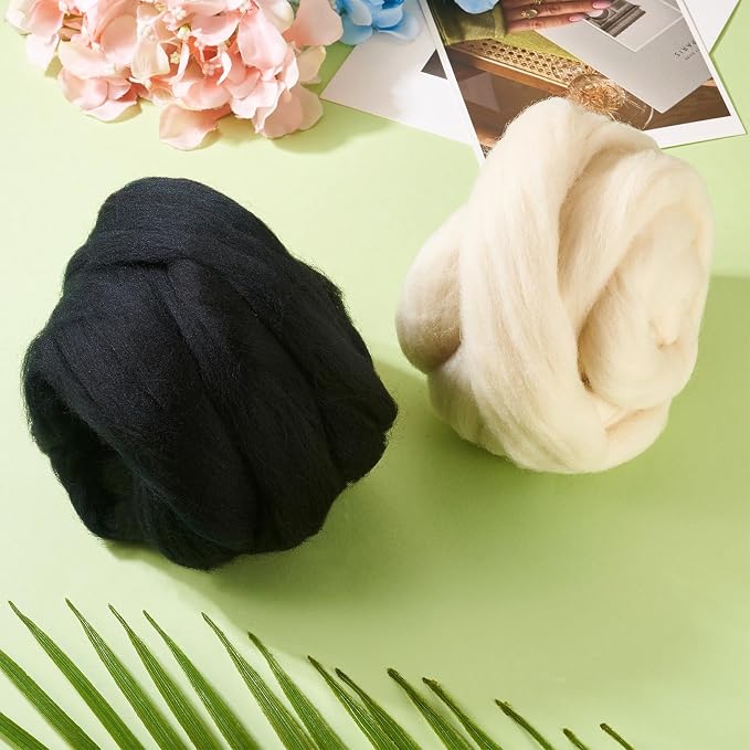 100G Black White Wool Roving for Needle Felting, Soft Chunky Wool Yarn - Image 5