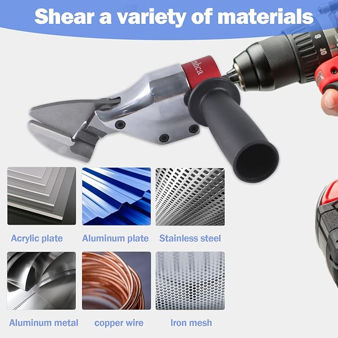 Professional Sheet Metal Cutter Drill Attachment, Heavy Duty Metal Shear Attachment with 360° Pivoting Handle, Power Tool Accessory for Curved & Straight Cutting on Steel, Aluminum & Iron- R