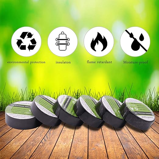 Electrical Tape Black 6 Pack 3/4-Inch by 30 Feet, Voltage Level 600V Dustproof, Adhesive for General Home Vehicle Auto Car Power Circuit Wiring Black