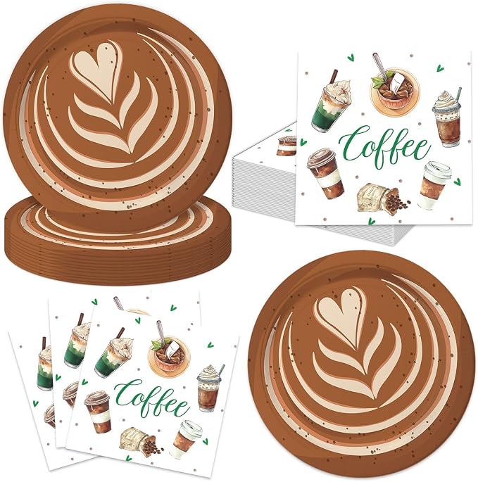 40Pcs Coffee Birthday Decorations Disposable Latte Bridal Shower Plates and by CRINSLY