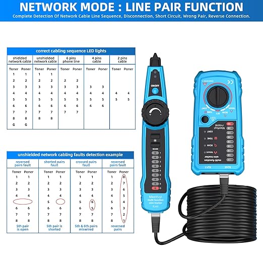 Network Cable Tester, Digital Signal Line Finder with Probe Tone, Ethernet LAN Network Cat5 Cat6 Cable Maintenance Collation, RJ11 RJ45 Cable Tracer, Telephone Line Test